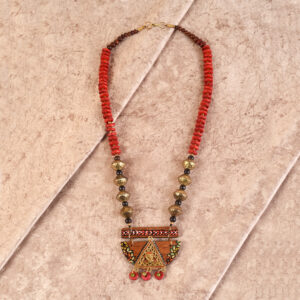 The Pharaoh' Handcrafted Tribal Dhokra Necklace Multi Colour Size 8x6x41 - Article - AAC-40-01-07-L1