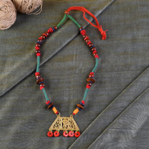 The Empress House Handcrafted Tribal Dhokra Necklace in Pumpkin Orange Multi Colour Size 8x5x38 - Article - AAC-40-01-09-E