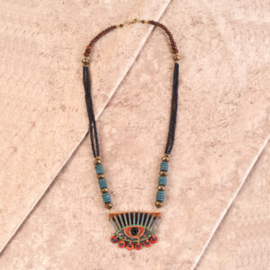 Evil Eye-II' Handcrafted Tribal Dhokra Necklace Multi Colour Size 7x6x39 - Article - AAC-40-01-13-B