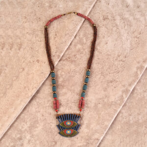 Evil Eyes-III' Handcrafted Tribal Dhokra Necklace Multi Colour Size 7x6x43 - Article - AAC-40-01-13-C