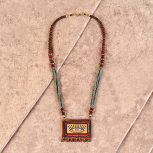 Evil Eyes-V' Brown Handcrafted Tribal Dhokra Necklace Multi Colour Size 7x6x38 - Article - AAC-40-01-13-H