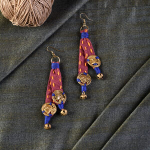 The Tribal Drops Handcrafted  Dhokra Earrings in fabric Pink & Blue Colour Size 3x3x13 - Article - AAC-40-02-32-O