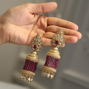 EARRINGS BRASS  GOLD PLATED COLOUR RED AND GOLD SIZE ADJUSTABLE / FREE SIZE - KDER-229 