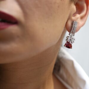 EARRINGS BRASS  RHODIUM COLOUR RED AND SILVER SIZE ADJUSTABLE / FREE SIZE - ADER-36 TRI RED