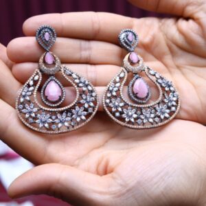 EARRINGS BRASS  BLACK OXIDIZED  COLOUR PINK AND ROSE GOLD SIZE ADJUSTABLE / FREE SIZE - ADER-128 