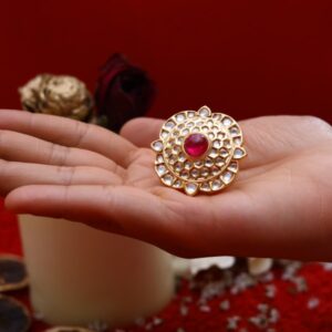 RINGS BRASS  GOLD PLATED COLOUR RED AND GOLD SIZE ADJUSTABLE / FREE SIZE - KDFR-97 