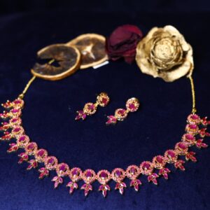 NECKLESS SET  BRASS  GOLD PLATED COLOUR RED SIZE ADJUSTABLE / FREE SIZE - ADNS-124 