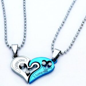 Silver Chain Stainless Steel Heart Shape Valentine Special Pendant Set For Couples Copper Chain