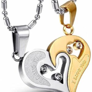 Silver Chain Stainless Steel Heart Shape Valentine Special Pendant Set For Couples Stainless Steel Chain
